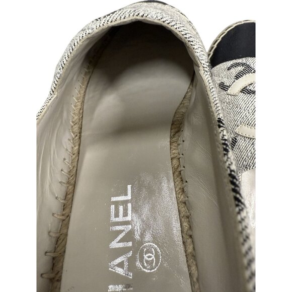 Chanel Espadrille Flats Canvas & Leather CC Logo Design Black/Gray - Picture 12 of 12